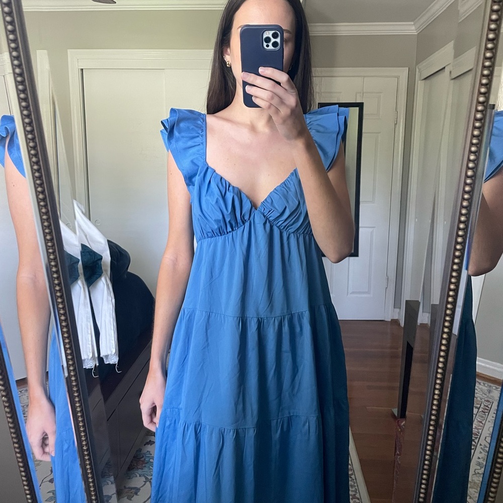 English Factory Blue Ruffled Tiered Maxi Sundress